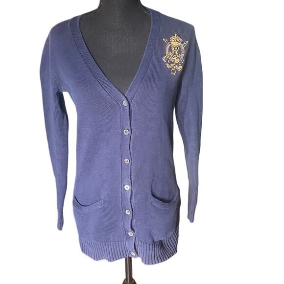 Vintage Ralph Lauren Sport Big Logo Boyfriend Fit Cardigan Size S - Picture 1 of 10